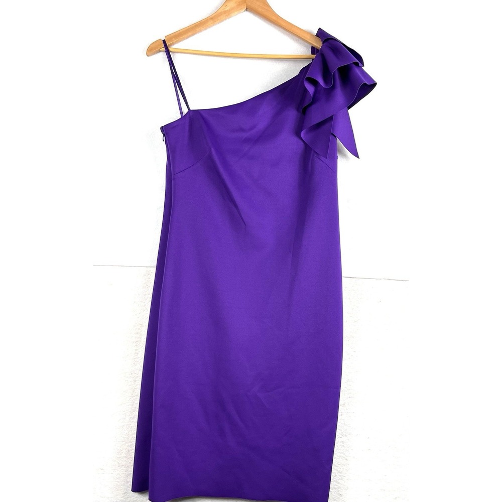 Jessica Howard Purple One Shoulder Ruffle Sheath Dress Size 16 NWT